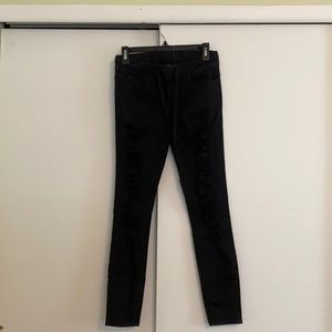 black drawstring distressed jeans